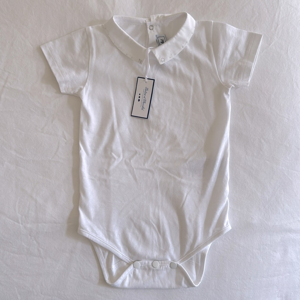 Tartine et Chocolat - White Logo Embroidered Collar Baby Bodysuit, Size 2A